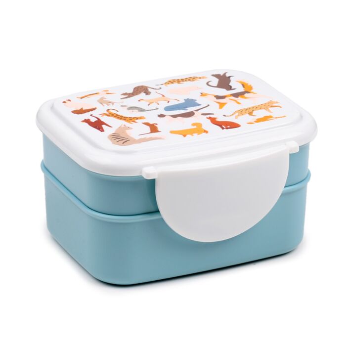 Feline Fine Katter Clip Lock Staplad Bento Lunchlåda med Bestick