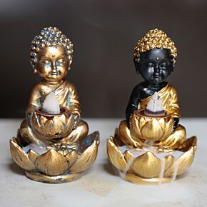 Liten Buddha och Lotus Backflow Rökelsebrännare