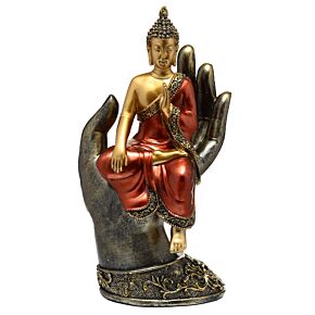 Guld och Röd Thai Buddha Sittande i Hand