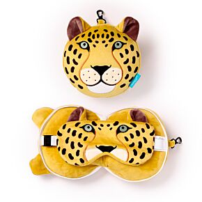 Relaxeazzz Leopard Rund Plysch Resekudde & Ögonmask