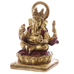 Guld & Röd Ganesh Staty 14cm