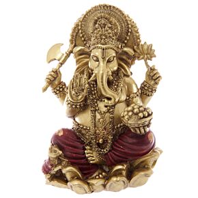 Guld & Röd Ganesh Staty 16cm