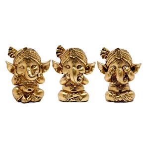 3-Pack Guld Ganesh Hear No Speak No See No Evil