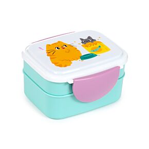 Beans & Co Katter Clip Lock Staplad Bento Lunchlåda med Bestick