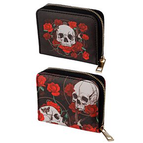 Skulls and Roses Liten Plånbok med Dragkedja